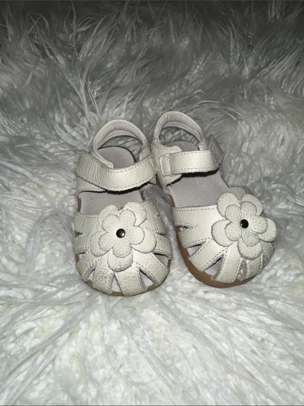 Kids Cream Floral Leather Sandals - Brand (Toddler 5 🇺🇸/ 21 EU)